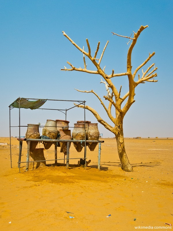 A set of traditional wat jugs at a rest stop between Khartoum and Karima, Sudan.